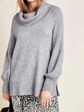 Anthropologie Paloma Charcoal Gray Cowl Neck Sweater Size Large